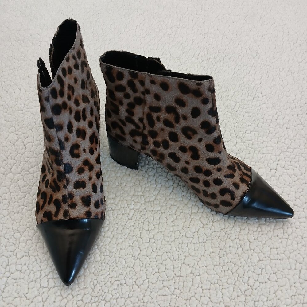 Nine West Calf Fur Animal Print Ankle Boots in Black and Gray - size 9.5